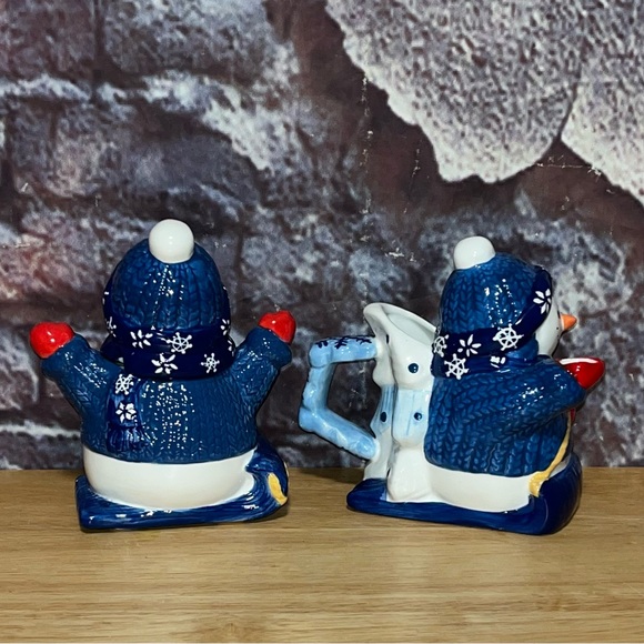 Bico China Ceramic Snowman Sugar Bowl and Creamer Christmas Snowflake Blue - Picture 3 of 12